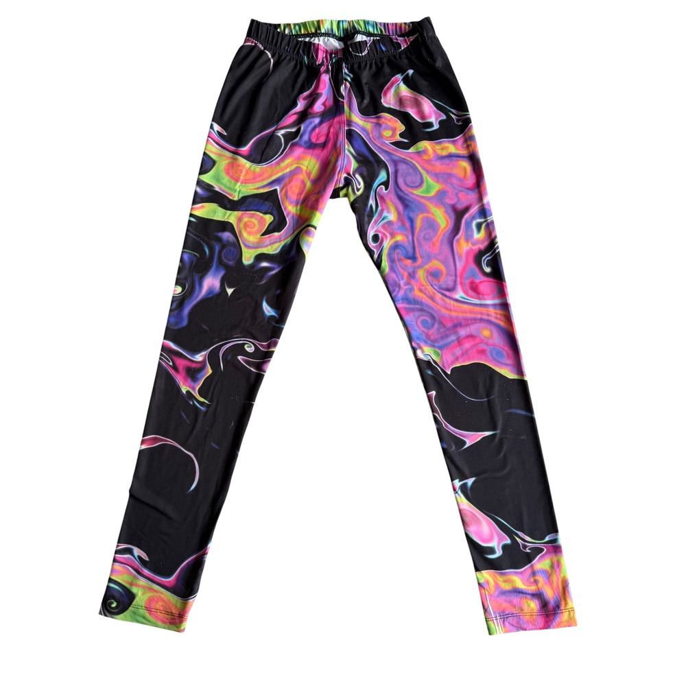 New Psychedelic Swirl Leggings Neon‎ Trippy Rave Festival Cyber Y2K Womens S